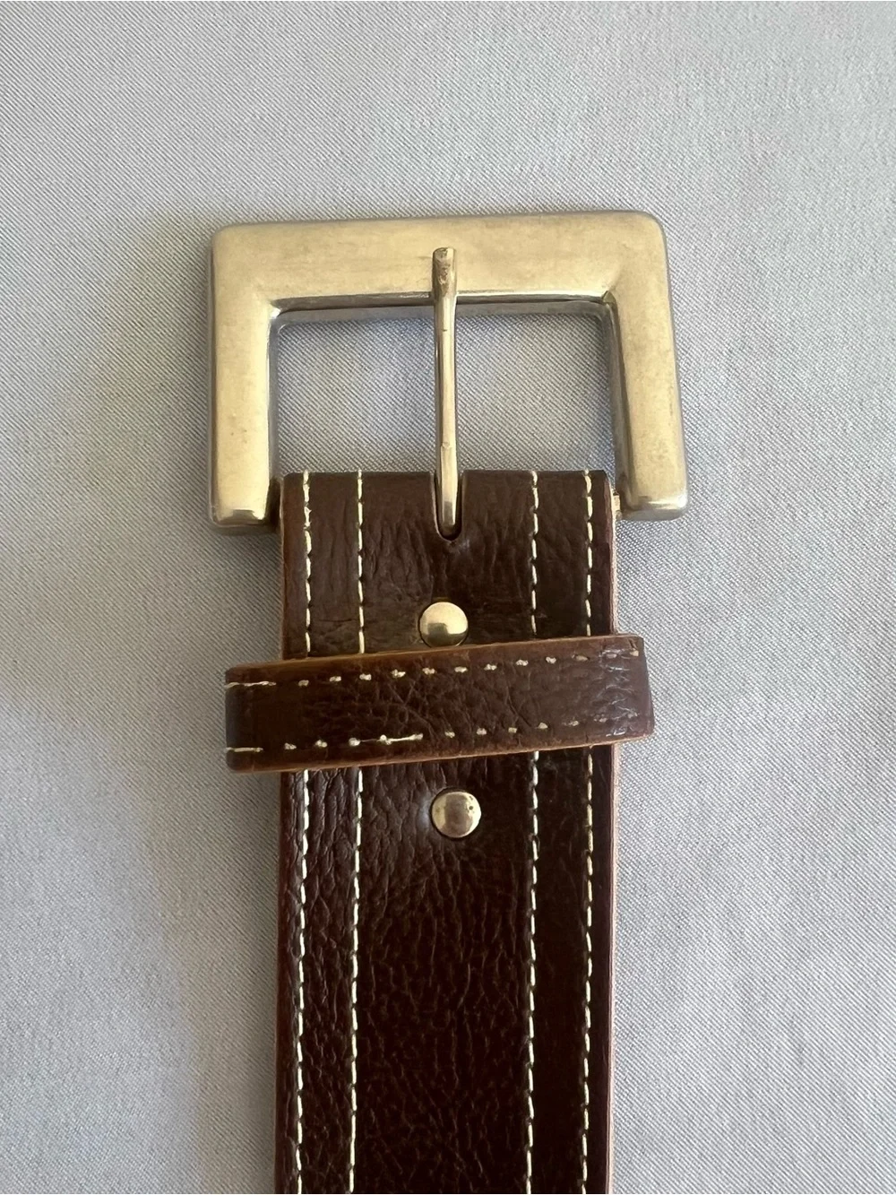 Women’s Dark Brown Belt with Contrast Stitching and Silver Buckle